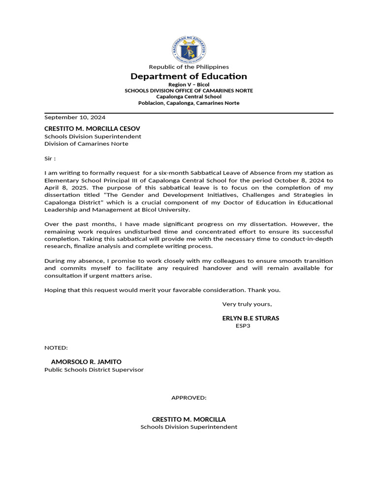 Sabbatical Leave Request for Dissertation | PDF