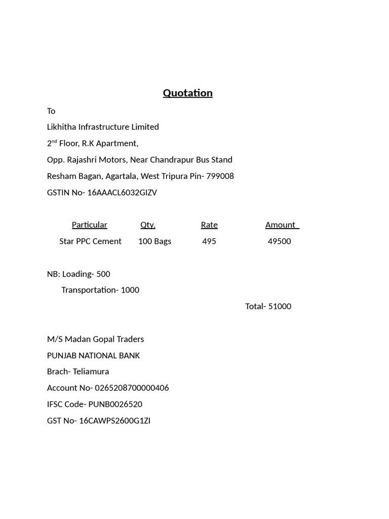 Quotation for Star PPC Cement Supply | PDF