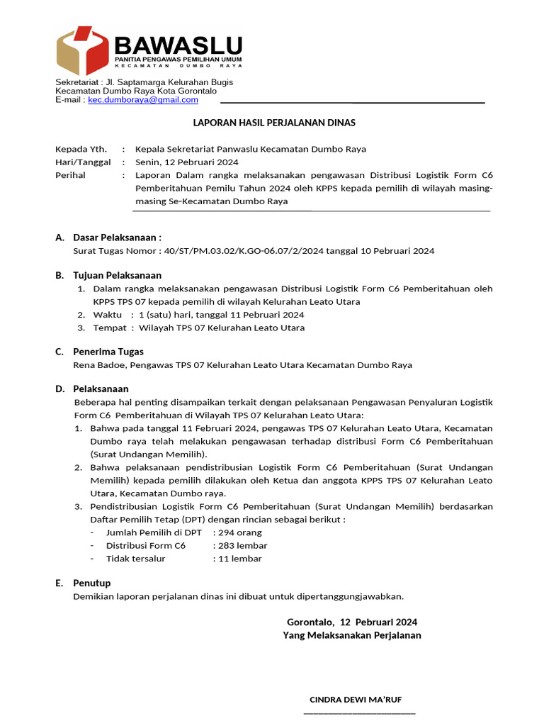 Laporan Pengawasan Distribusi Form C6 | PDF