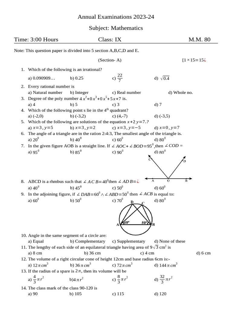 9th Math | PDF | Area | Angle