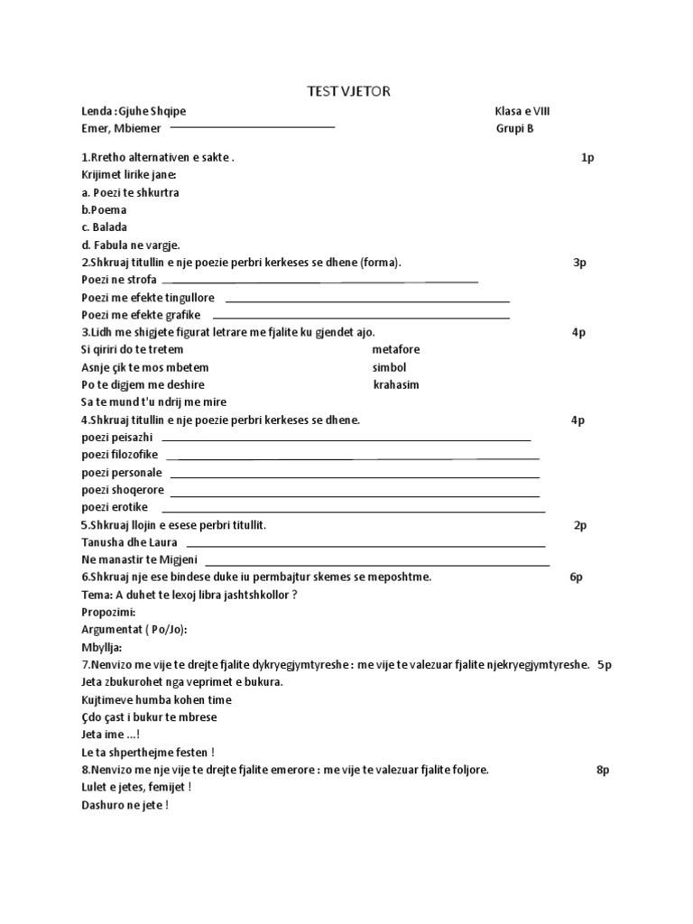Test Historia Klasa 6 Albas