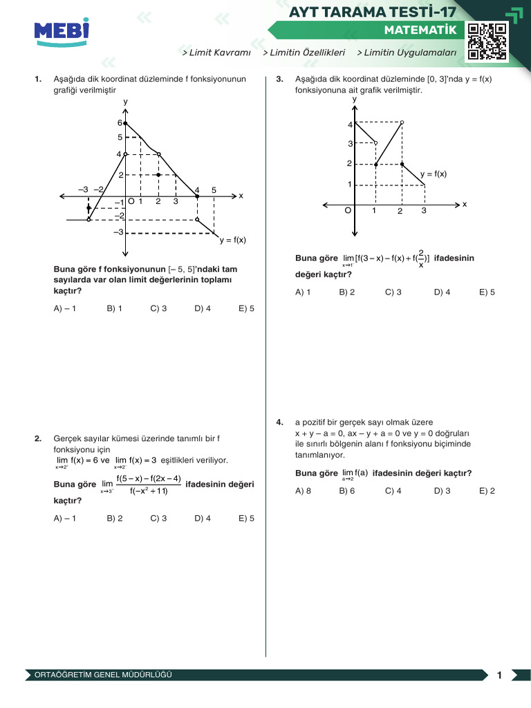 Matematik: Limit Kavramı Limitin Özellikleri Limitin Uygulamaları | PDF