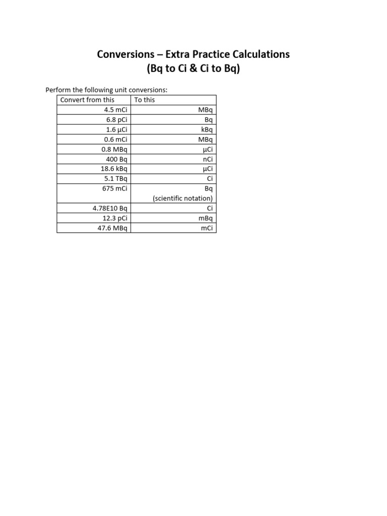 01a Extra Conversions Practice Calculations 20211212 | PDF