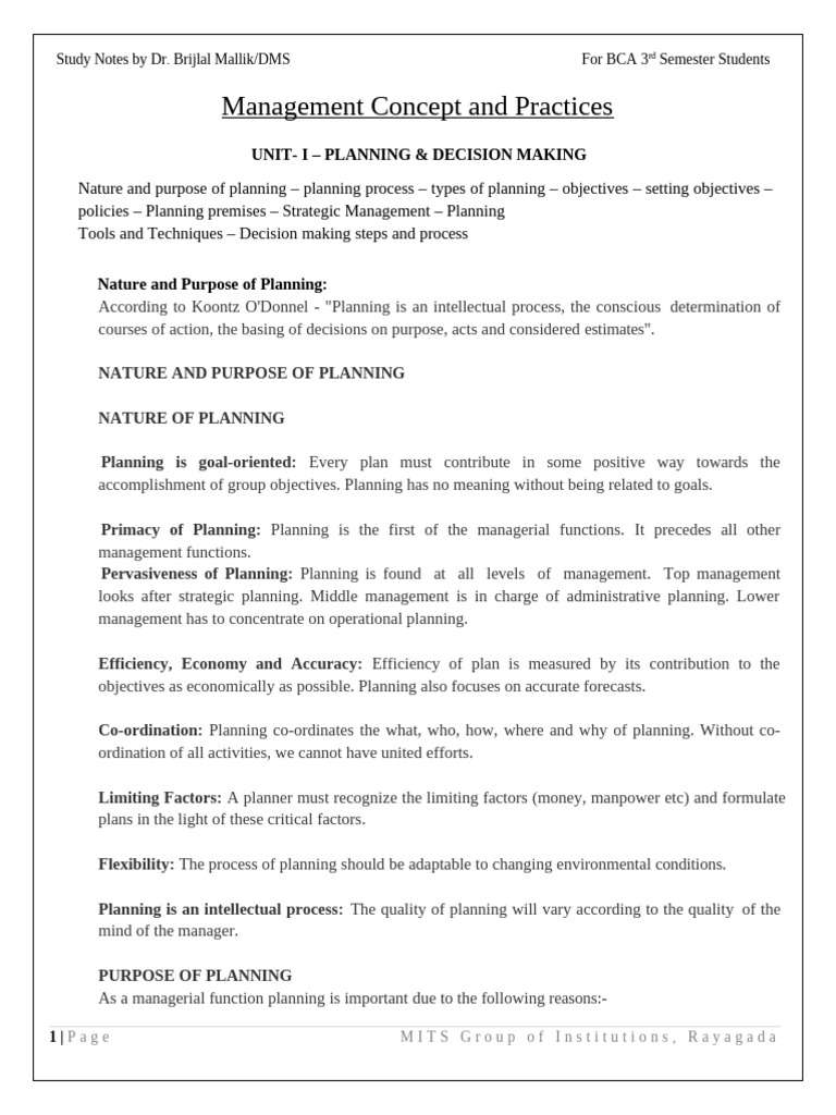BCA 3rd Sem Study Notes: Planning & Decision Making | PDF | Swot ...