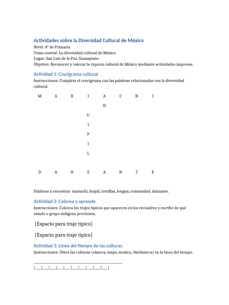 Actividades de Diversidad Cultural en México | PDF
