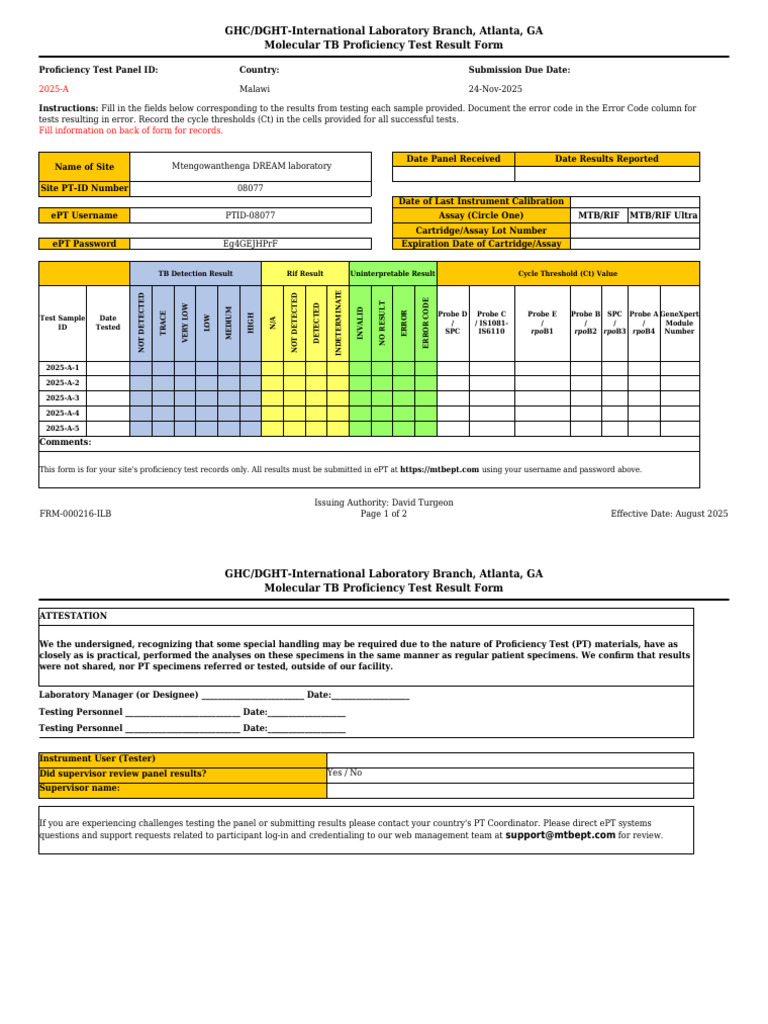 Molecular TB Proficiency Test Form | PDF | Assay