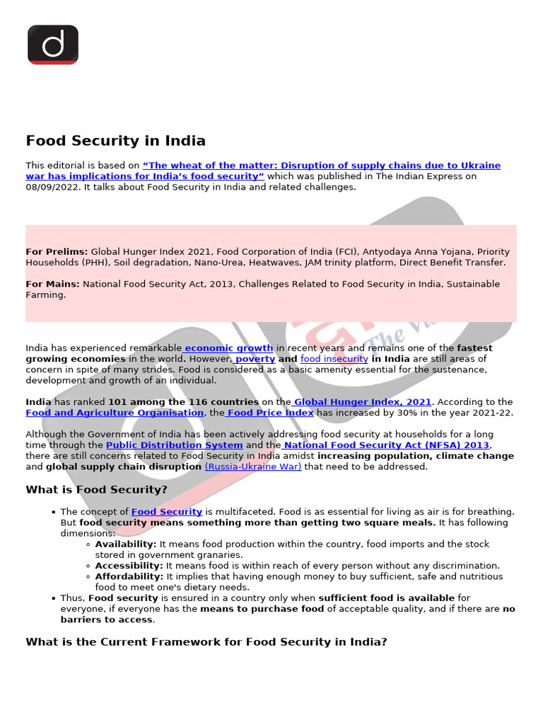 Food Security Challenges in India | PDF | Food Security | Agriculture