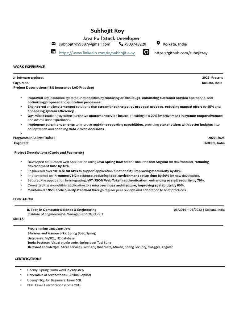Java Full Stack Developer Resume | PDF | Databases | Java (Programming ...