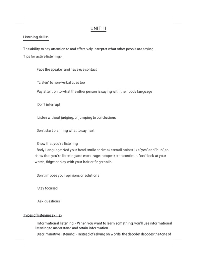 Effective Listening Skills Guide | PDF | Public Speaking | Body Language