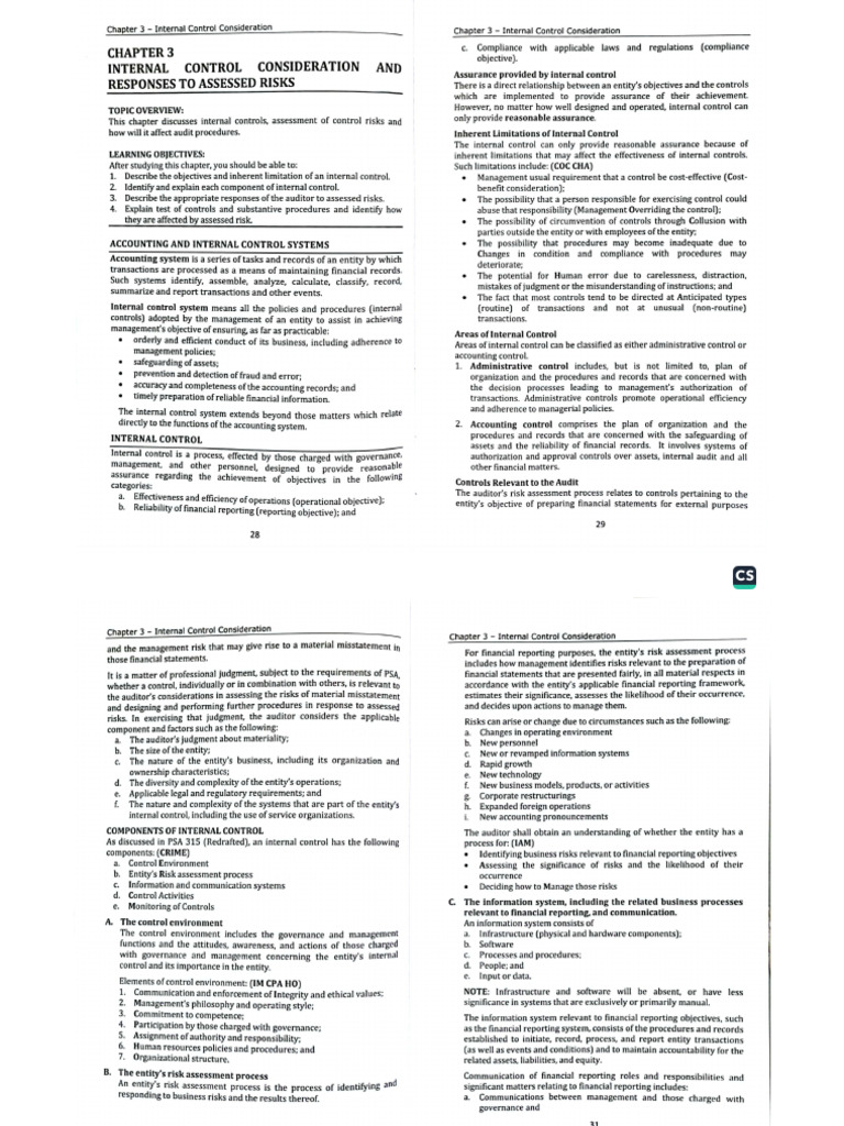 Chapter 3 - Internal Control Consideration and Responses To Assessed ...