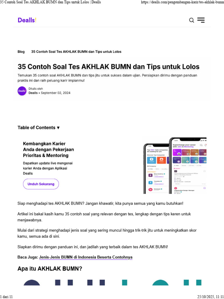 Contoh Soal dan Tips Tes AKHLAK BUMN | PDF