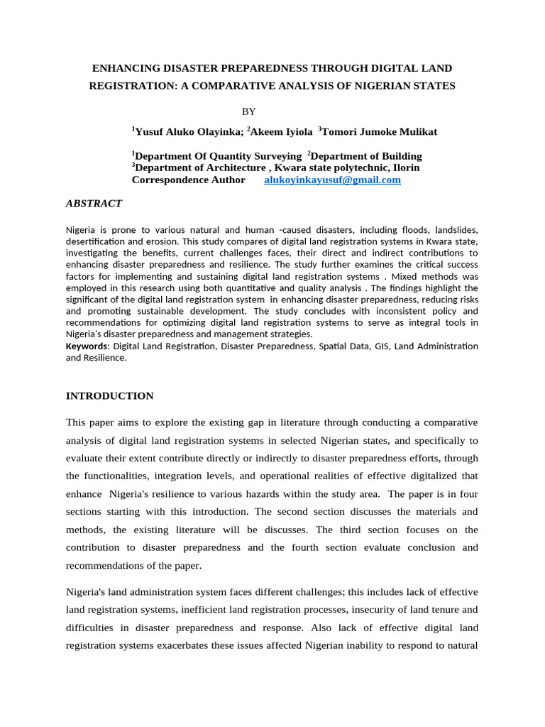 Enhacing Disaster Preparedness Through Digital Land Registration Final ...