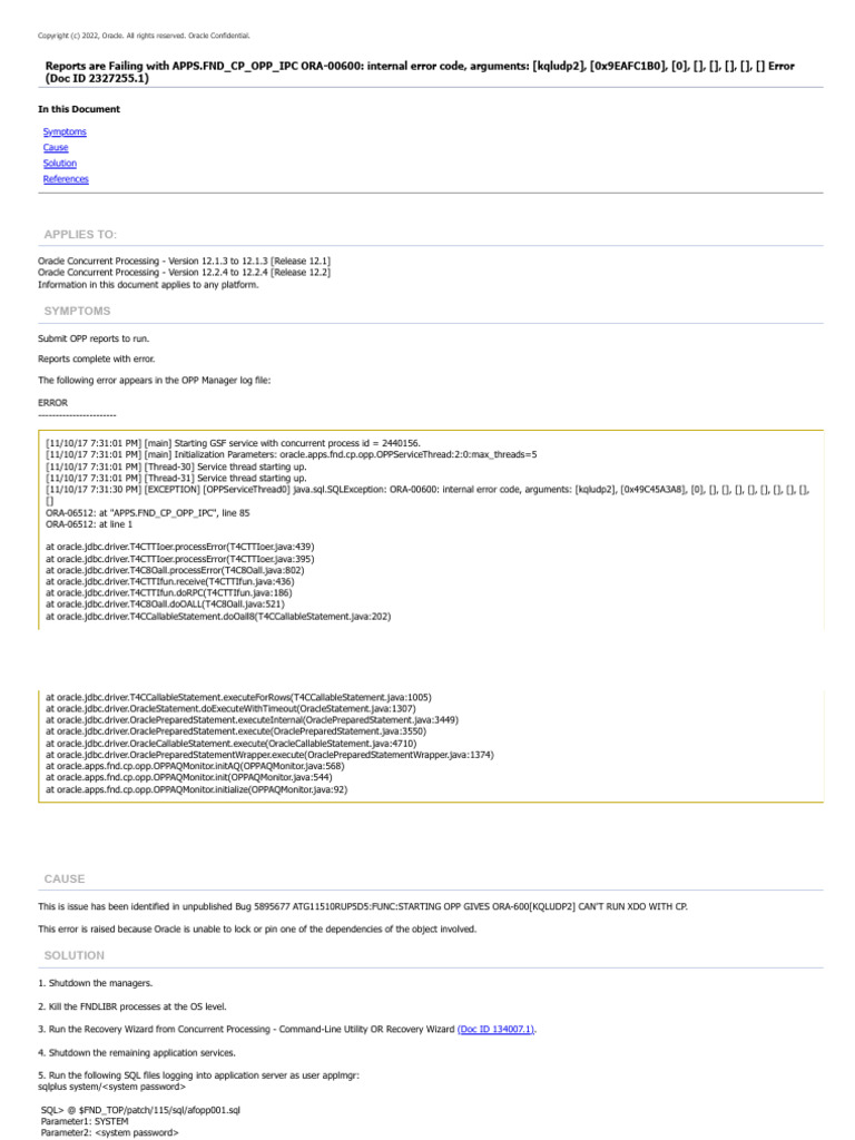 Fix ORA-00600 Error in Oracle OPP | PDF | Java (Programming Language ...