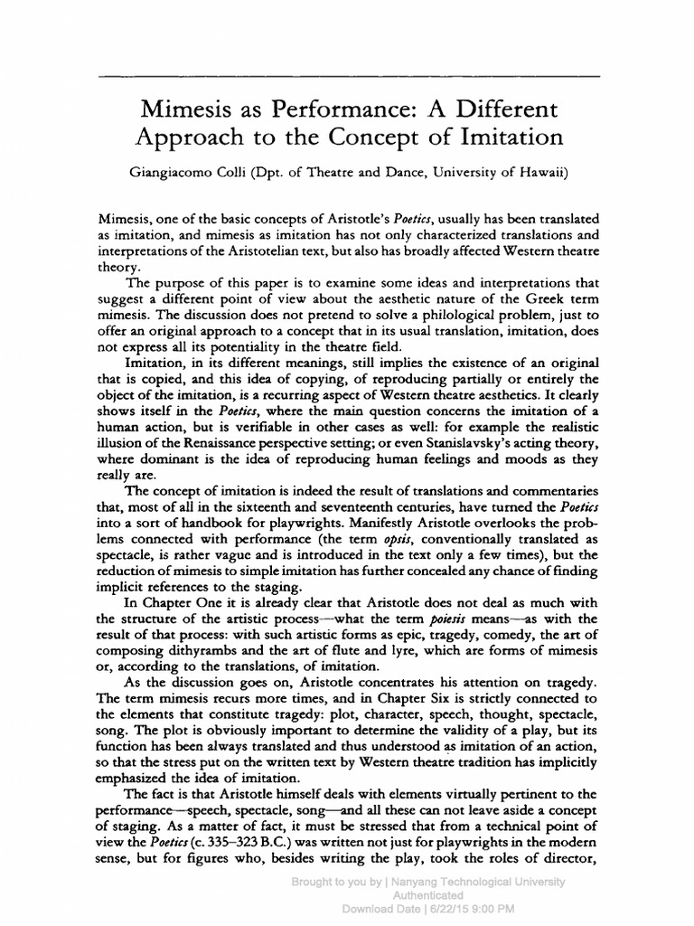 Reinterpreting Mimesis in Theatre | PDF | Aristotle | Poetics (Aristotle)
