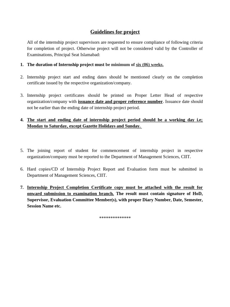 Internship Project Completion Guidelines | PDF