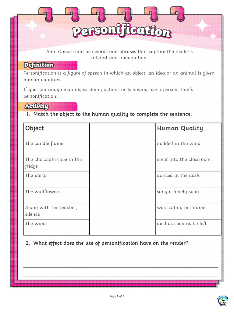 T2 E 3413H t2 e 3413 Figurative Language Personification Differentiated ...