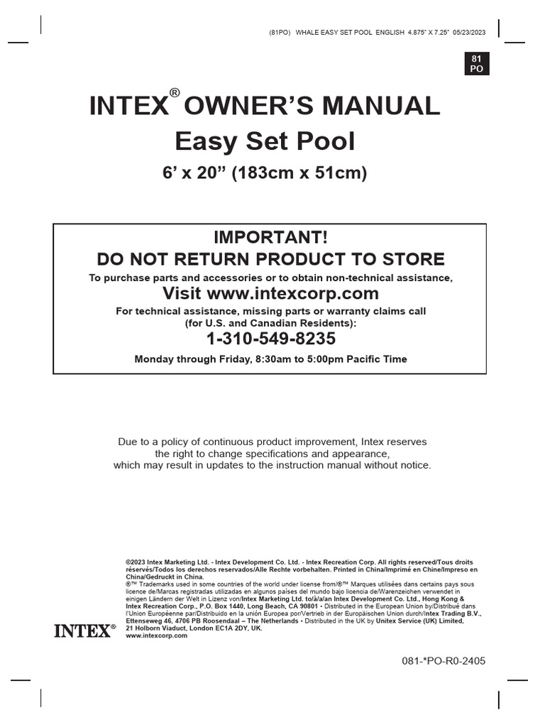 Intex Easy Set Pool Owner's Manual | PDF | Electrical Connector | Water