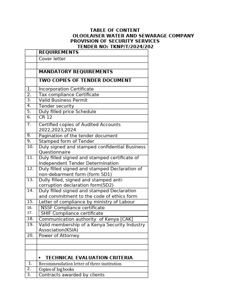 Security Services Tender Requirements | PDF