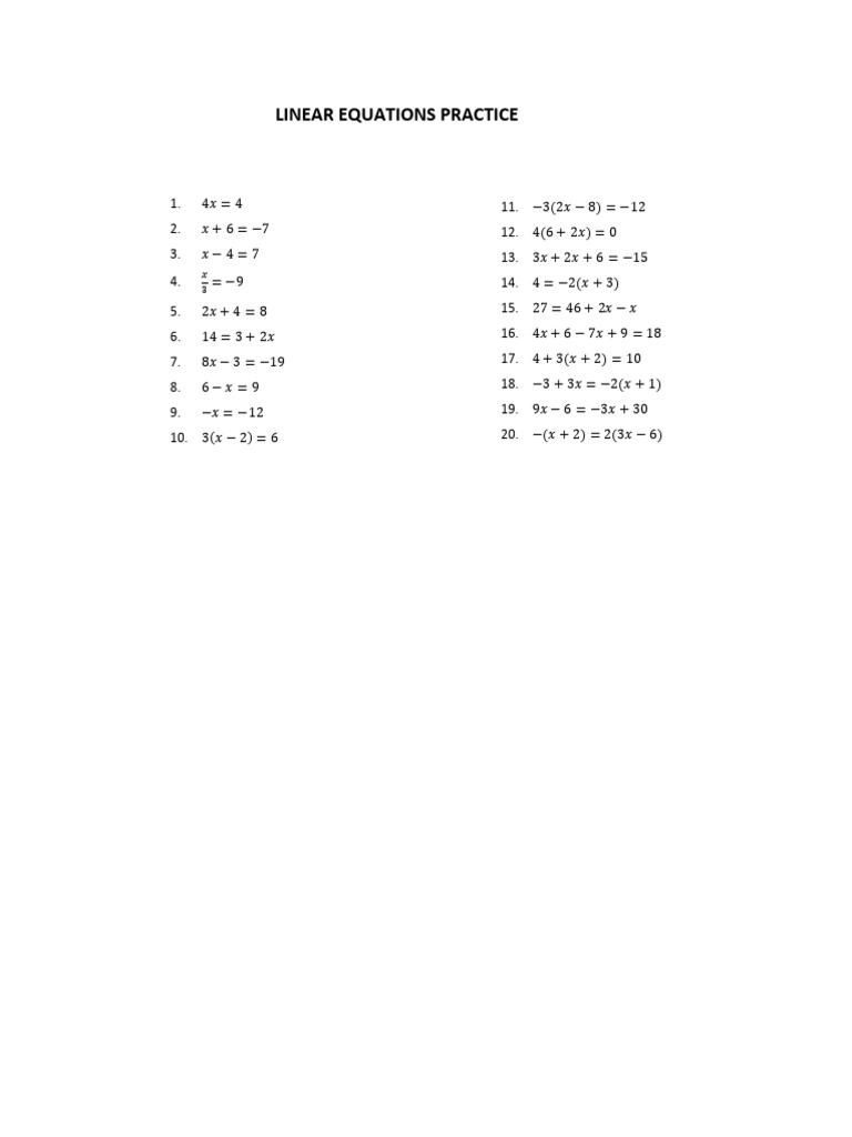Solving Linear Equations - HW | PDF