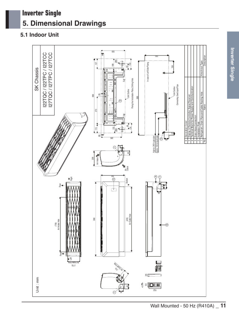 Wall Mounted Inverter AC Dimensions Guide | PDF | Mechanical ...