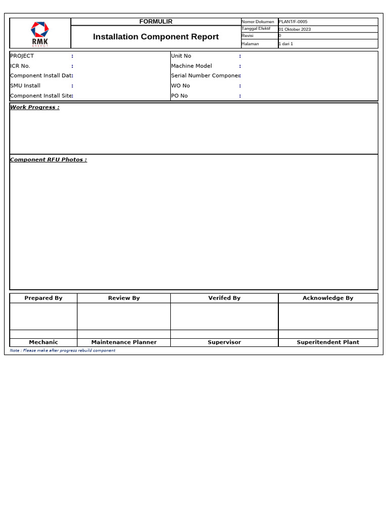 Installation Component Report Template | PDF