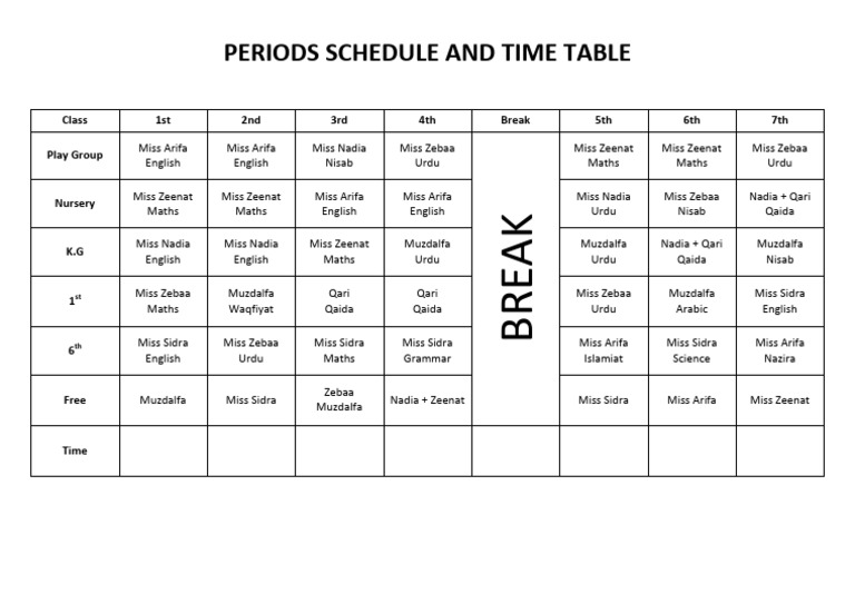 School Periods Schedule and Timetable | PDF