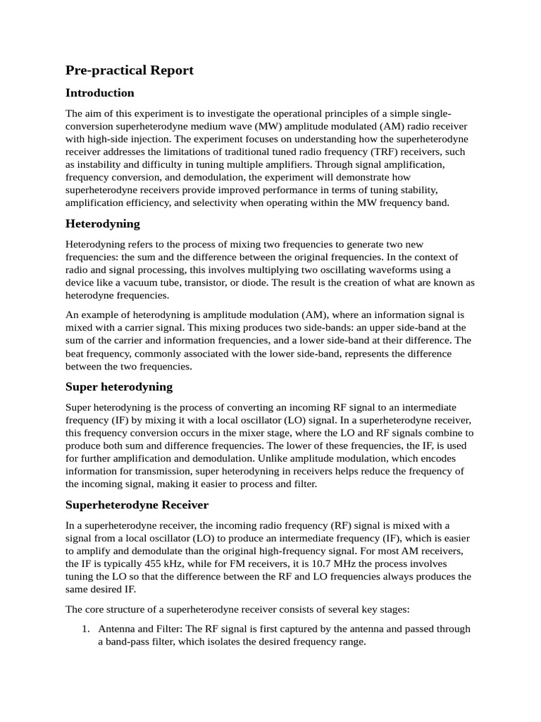 Pre-Practical Report | PDF | Detector (Radio) | Electrical Engineering