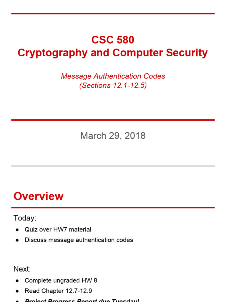 UNCG CSC580 L12 MACs Part1 | PDF | Encryption | Cryptography