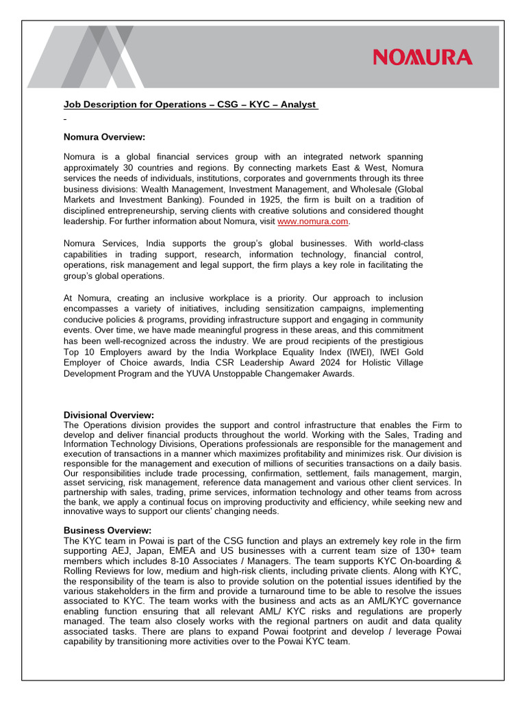 New JD Format - KYC - Analyst | PDF | Financial Analyst | Leadership