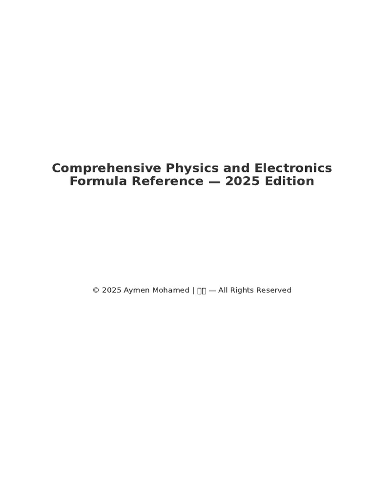 Physics and Electronics Formula Guide | PDF | Acceleration | Velocity