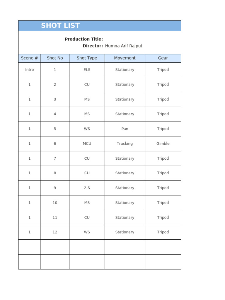 Kitchen Scene Shot List for Film | PDF