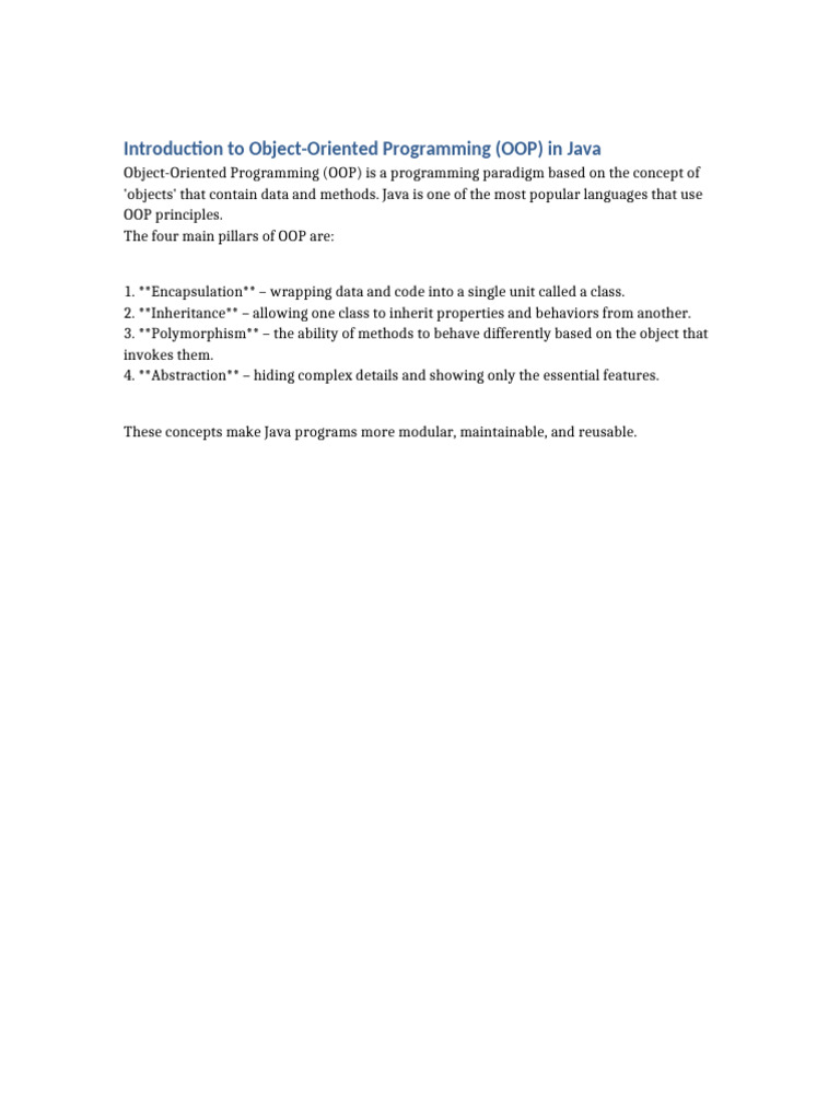 OOP Basics in Java Explained | PDF