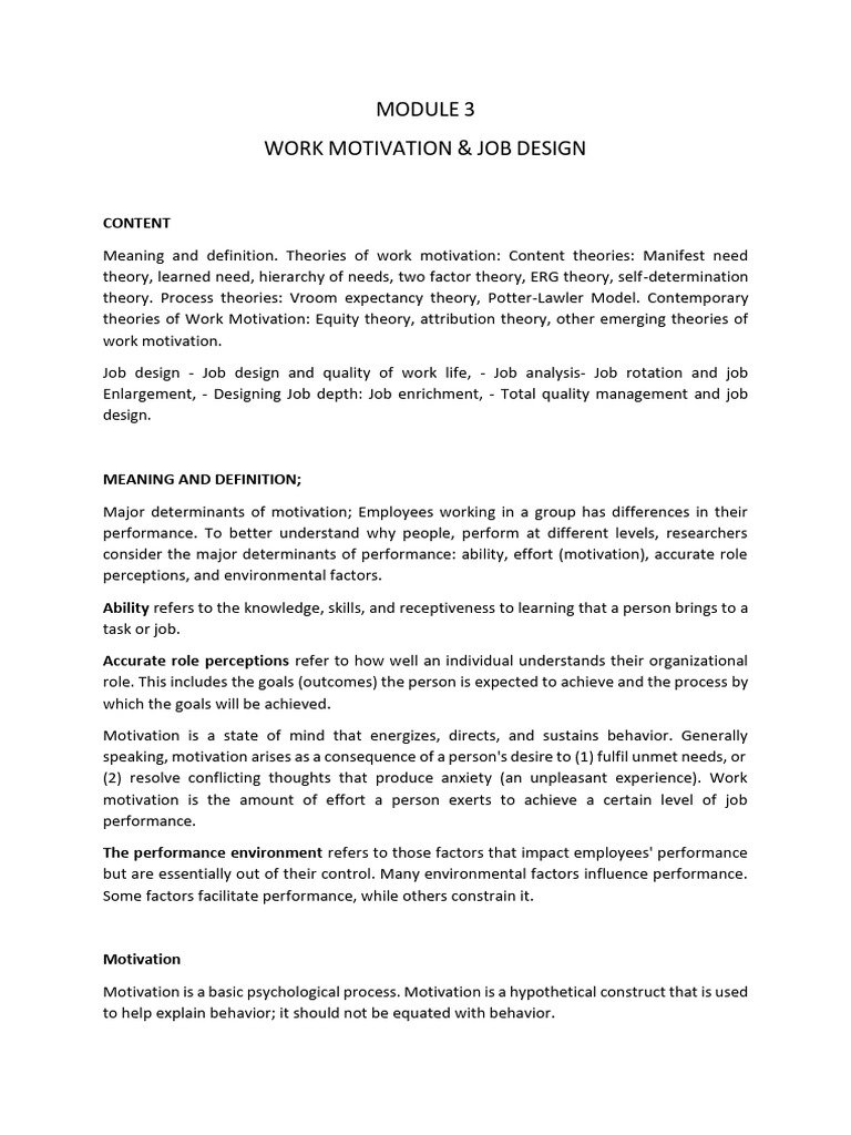 Work Motivation and Job Design Insights | PDF | Motivational | Motivation
