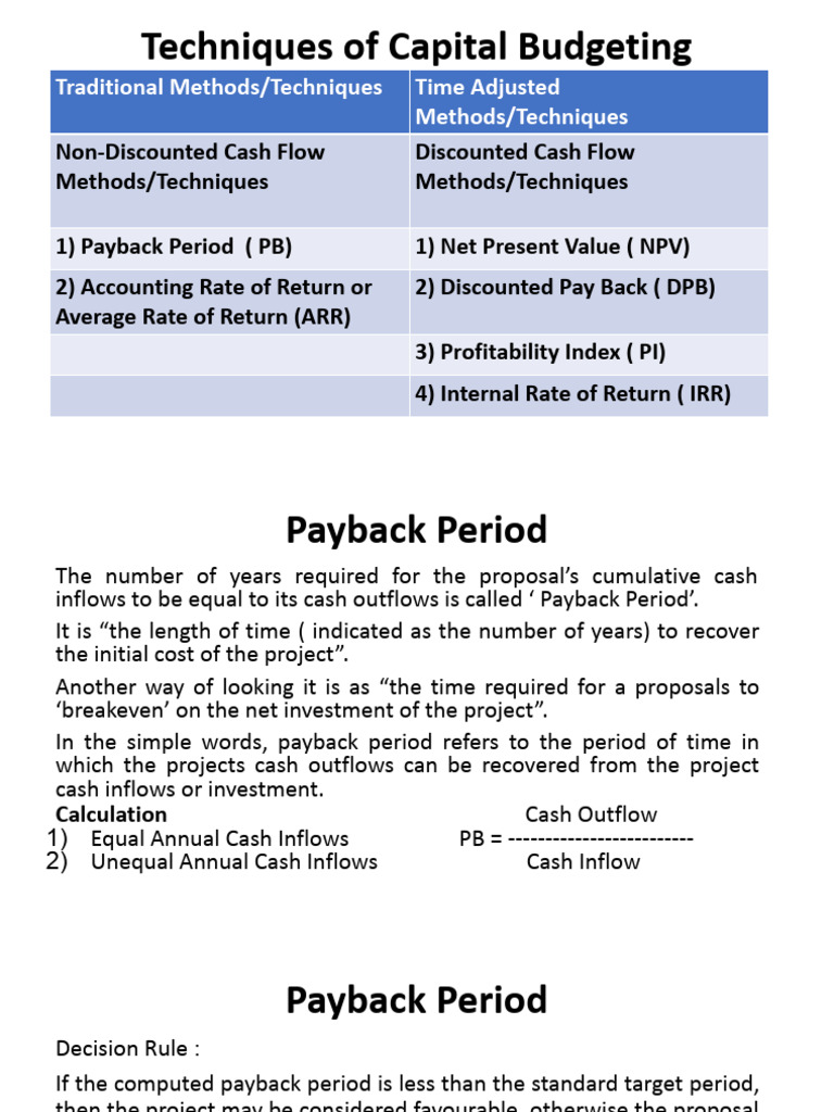Capital Budgeting Techniques Explained | PDF | Net Present Value ...
