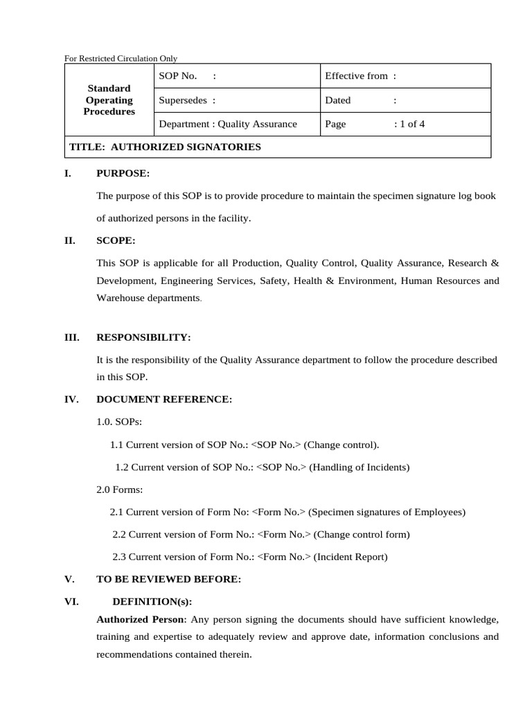 Authorized Signatories SOP Guide | PDF | Quality Assurance | Business