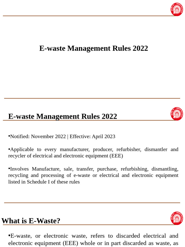 E-Waste Management Rules 2022 Overview | PDF | Electronic Waste | Waste ...