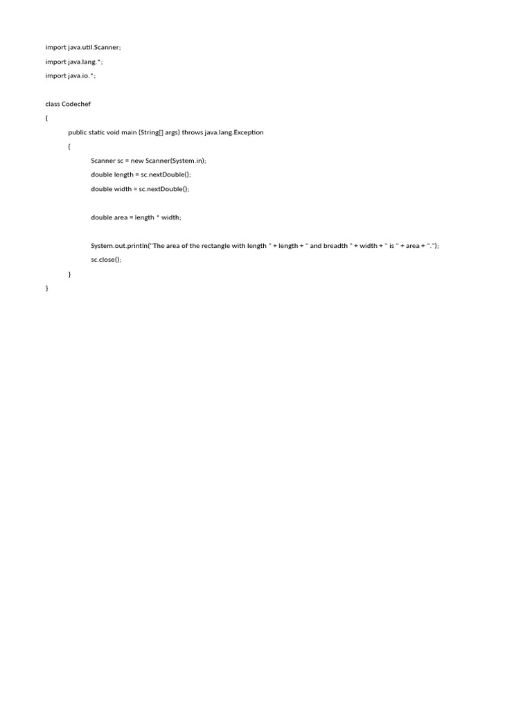 Calculate Rectangle Area in Java | PDF