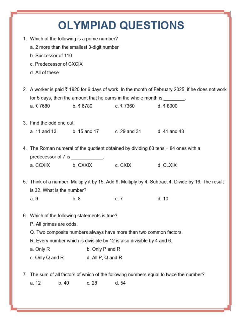 Olympiad Math Questions and Answers | PDF | Numbers | Prime Number