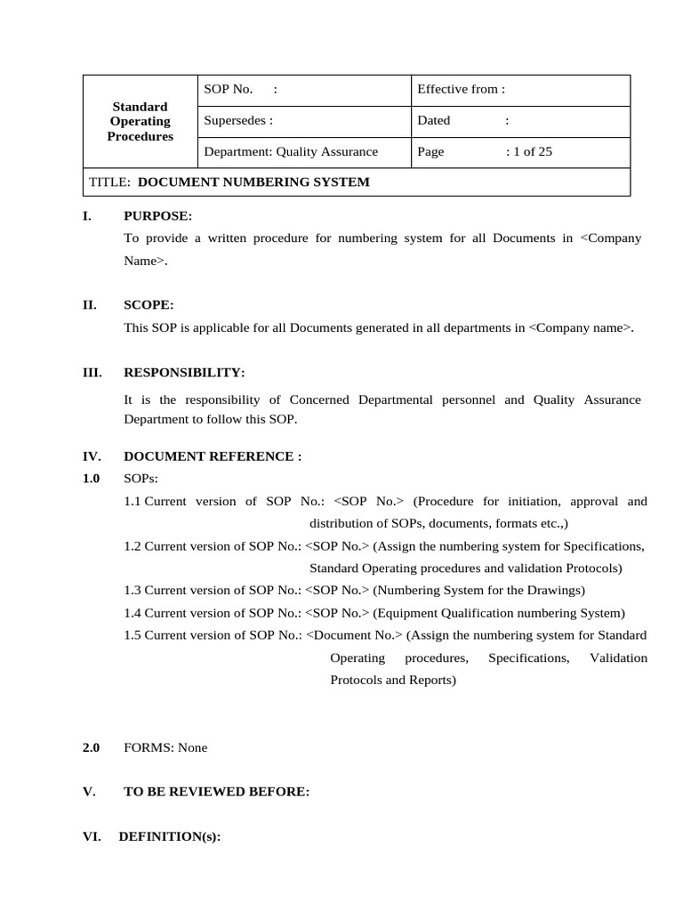 Document Numbering Procedure SOP | PDF | Verification And Validation ...