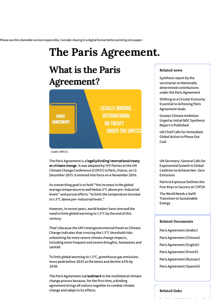 Overview of the Paris Agreement | PDF | United Nations Framework ...
