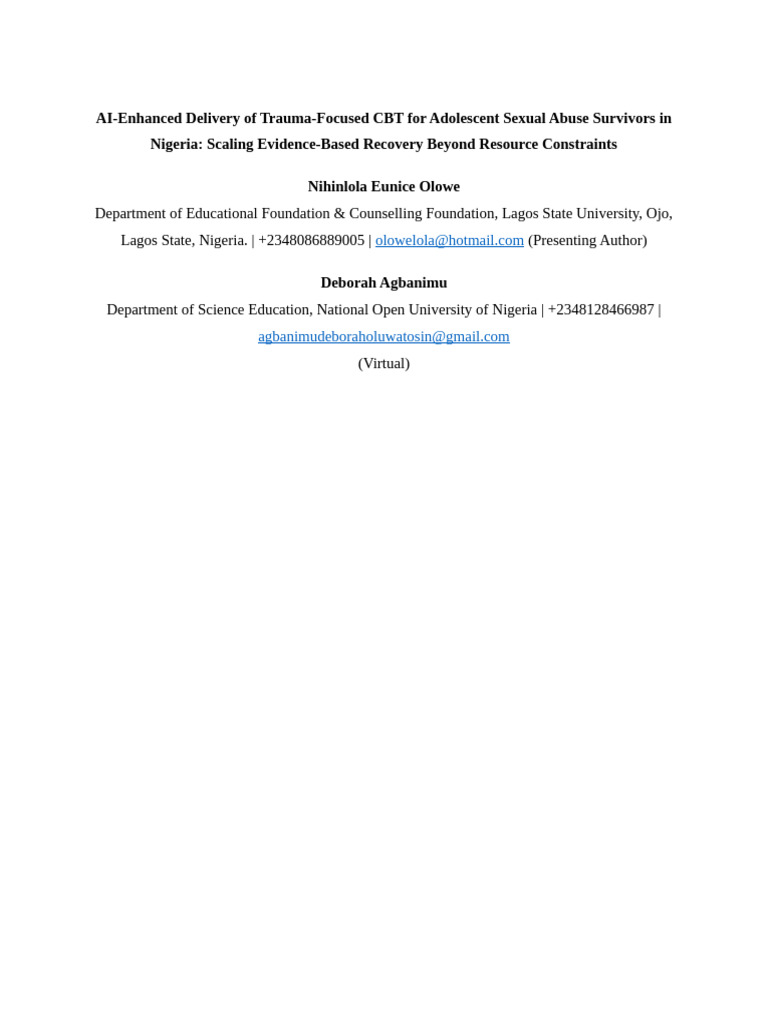 ABstract AI-Enhanced Delivery of Trauma-Focused CBT For Adolescent ...