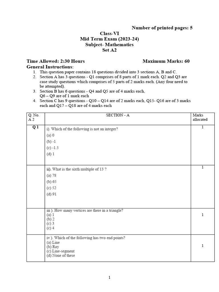 21 - 9mathsclass 6 Mid Term A 2 v1 | PDF | Numbers | Discrete Mathematics