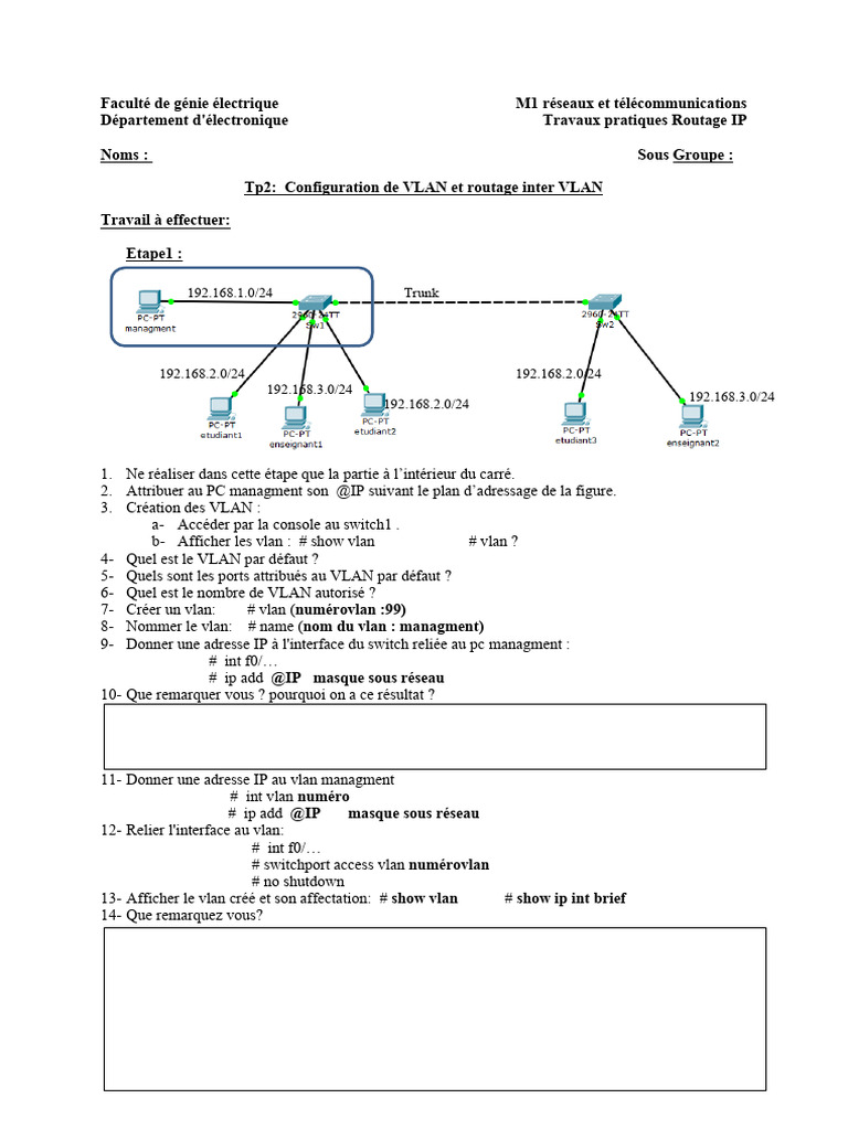Configuration VLAN et Routage IP en TP | PDF | Adresse IP ...