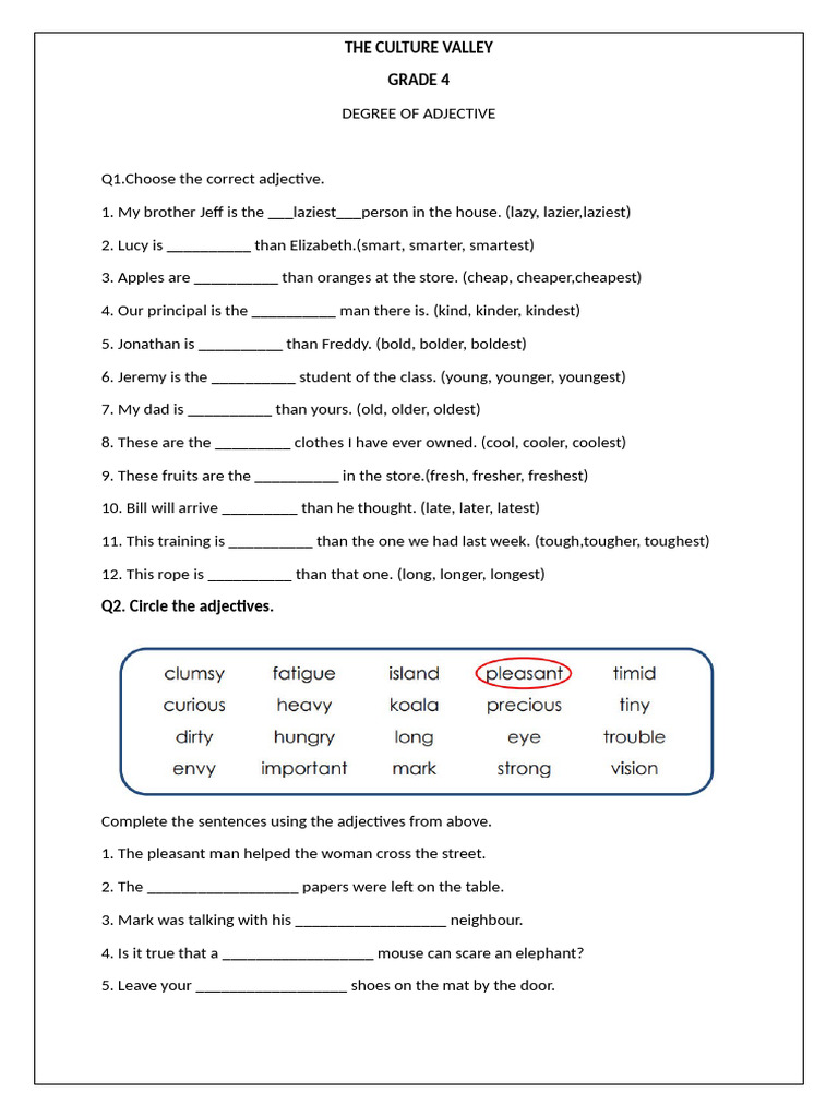 The Culture Valley Adj Jumbled Grade4 | PDF | Chess Openings | Chess