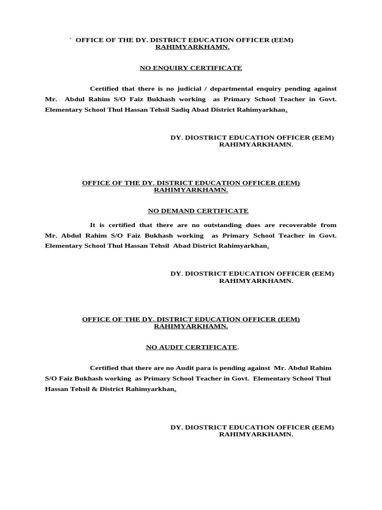 No Enquiry, No Demand Certificate | PDF