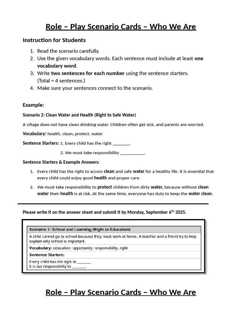 Role-Play Scenario Cards Instructions | PDF | Vocabulary | Chess