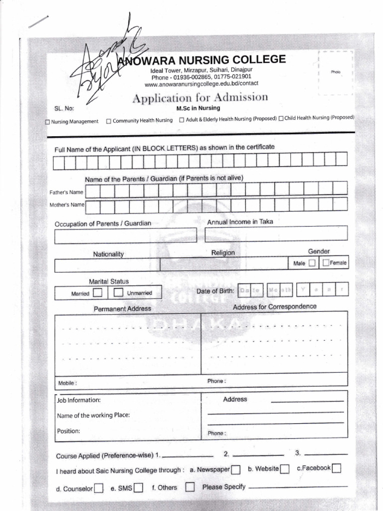 M.Sc Nursing Admission Form Guide | PDF