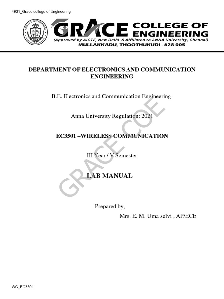 EC3501 Wireless Communication Lab Manual | PDF | Signal To Noise Ratio ...