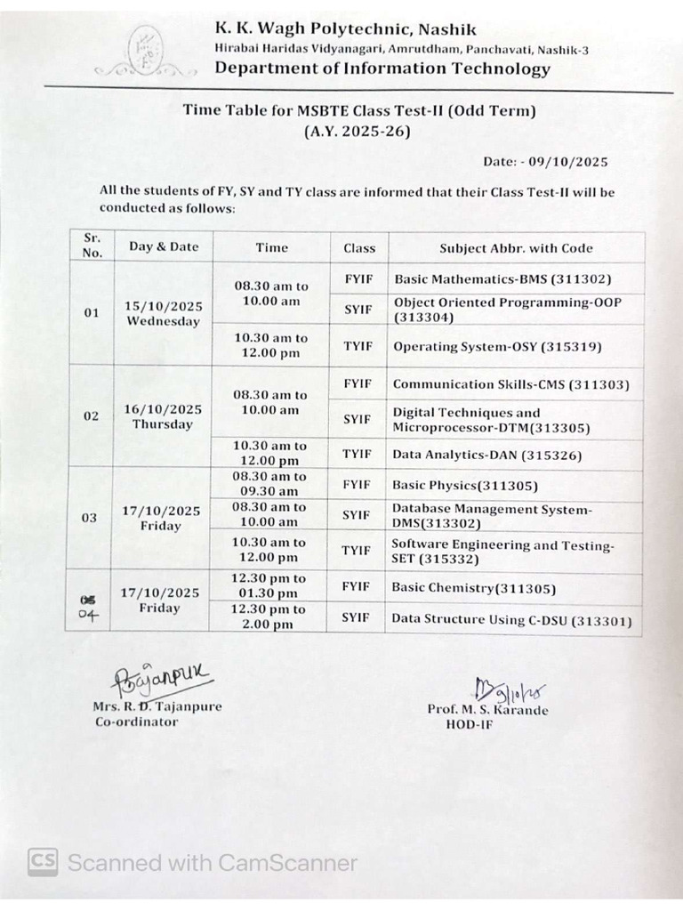 Ct2 Time Table - 1 | PDF