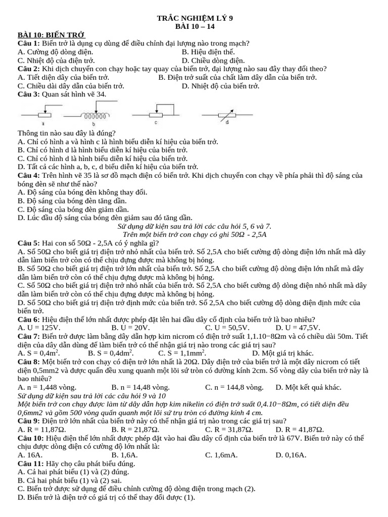 TRẮC NGHIỆM LÝ 9 BÀI 10 14 | PDF